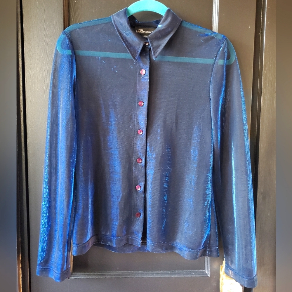 vintage Y2K mesh holographic button up shirt